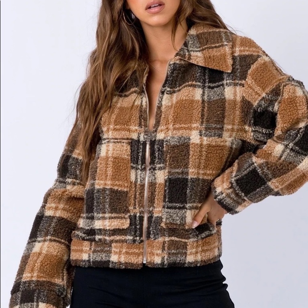 Princess Polly - Doria Jacket in Tan/Black.